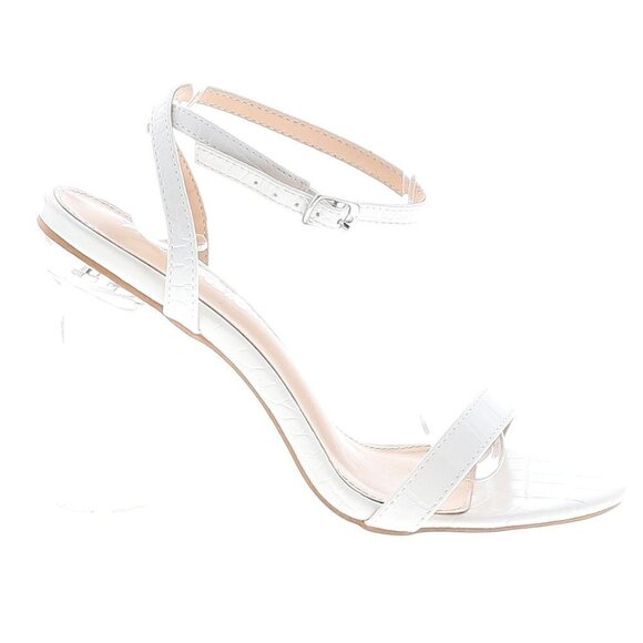 ASOS Public Desire Blink clear heel barely there sandals in white mock croc 7 - Picture 7 of 8